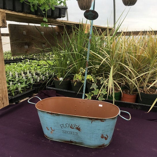 17" Flower Shower Oval Planter Light Blue