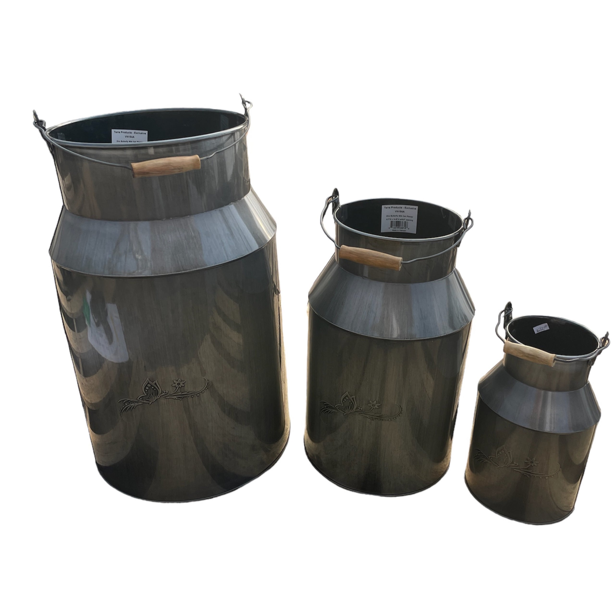 Zinc Butterfly Milk Can Planter Aunt Beez Greenhouse